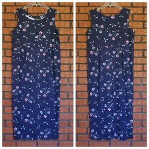 VTG Manor House Sleeveless Maxi Dress Sz L Blue Floral Jumper Teacher 80s USA
